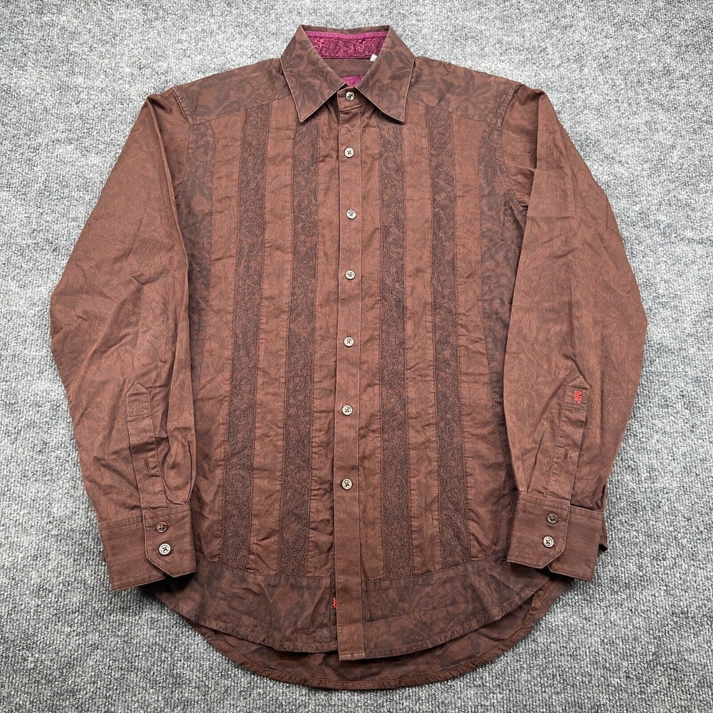 Robert Graham Men's Size S (Act Medium) Button Shirt Long Sleeve Striped Brown